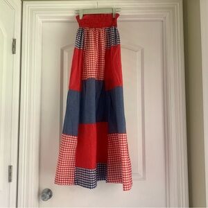 Jim n’ me vintage 1970s red white and blue patchwork skirt/ dress